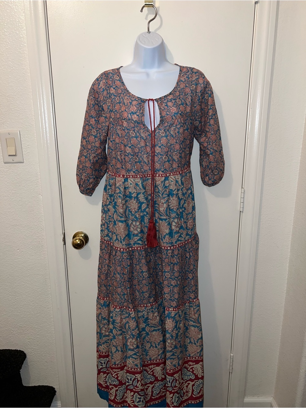 NATURAL LIFE Red & Teal Floral Tiered Maxi Dress